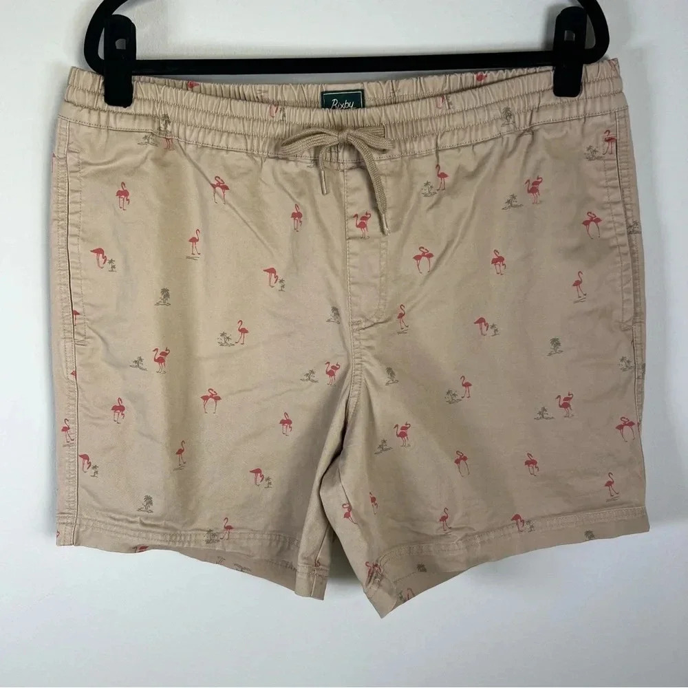 Bixby Nomad Flamingo Shorts Tan Cotton Chino Pull On Vacation Summer Mens 38x6.5